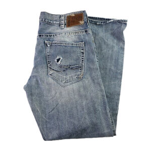 Silver Jeans Zac 925 Edition Distressed Selevdge Medium Wash Men's Size 36 X 34